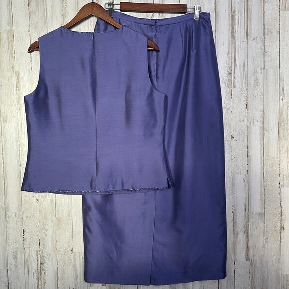 Vintage NWT Talbots 100 Silk Taffeta Skirt Blouse Set Size 12 Dark Lilac Purple - Picture 2 of 12